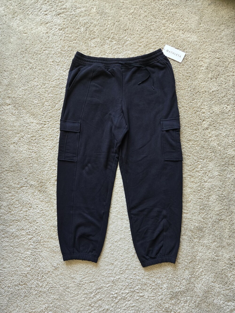Athleta Forever Fleece Cargo Joggers Womens XL Black Pull On Athlesiure